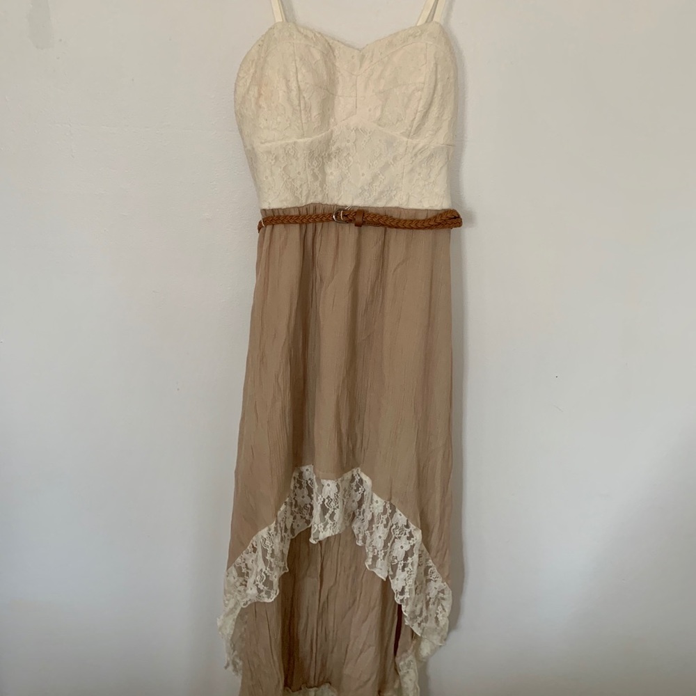 Cream and tan lace high-low dress